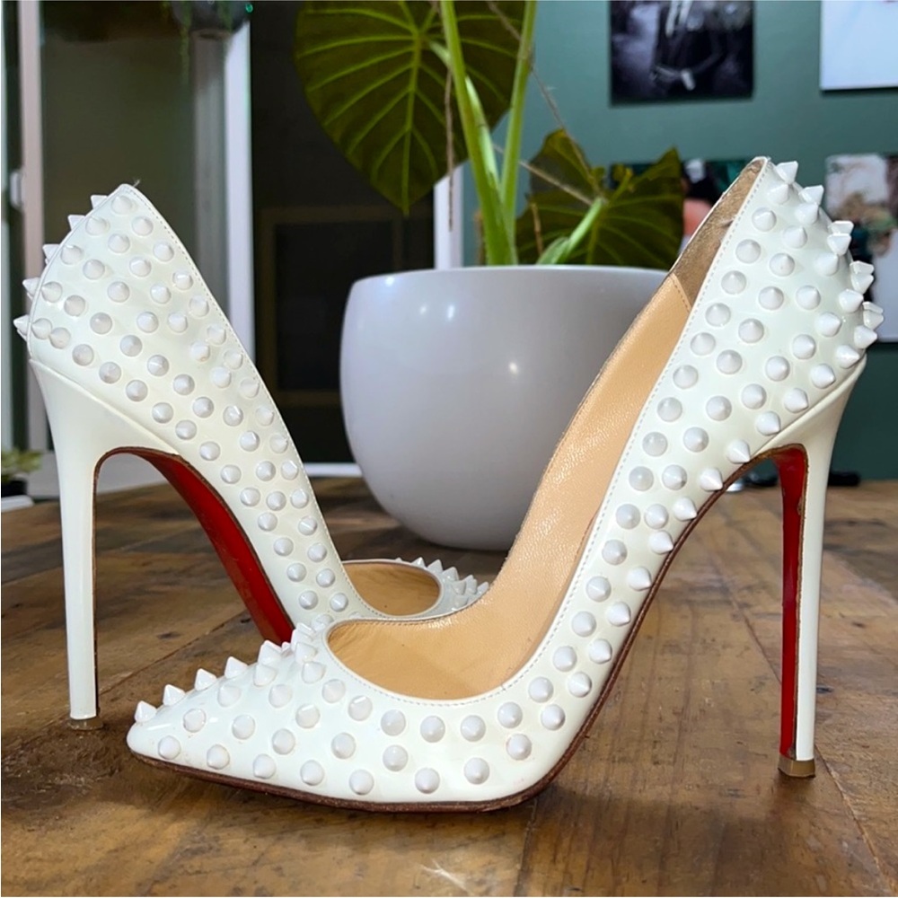 Christian Louboutin Studded White Pigalle 120 Patent 37
